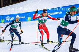 09.01.2022, Val di Fiemme, Italy (ITA): Manuel Faisst (GER), Espen Andersen (NOR), Fabian Riessle (GER), (l-r)  - FIS world cup nordic combined men, individual gundersen HS106/10km, Val di Fiemme (ITA). www.nordicfocus.com. © Volk/NordicFocus. Every downloaded picture is fee-liable.
