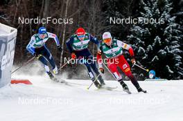 09.01.2022, Val di Fiemme, Italy (ITA): (l-r), Kristjan Ilves (EST), Terence Weber (GER), Johannes Lamparter (AUT) - FIS world cup nordic combined men, individual gundersen HS106/10km, Val di Fiemme (ITA). www.nordicfocus.com. © Volk/NordicFocus. Every downloaded picture is fee-liable.