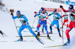 09.01.2022, Val di Fiemme, Italy (ITA): (l-r), Alessandro Pittin (ITA), Tomas Portyk (CZE), Gael Blondeau (FRA), Andrzej Szczechowicz (POL), Einar Luraas Oftebro (NOR) - FIS world cup nordic combined men, individual gundersen HS106/10km, Val di Fiemme (ITA). www.nordicfocus.com. © Volk/NordicFocus. Every downloaded picture is fee-liable.