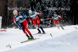 09.01.2022, Val di Fiemme, Italy (ITA): (l-r), Akito Watabe (JPN), Lukas Greiderer (AUT), Stefan Rettenegger (AUT) - FIS world cup nordic combined men, individual gundersen HS106/10km, Val di Fiemme (ITA). www.nordicfocus.com. © Volk/NordicFocus. Every downloaded picture is fee-liable.
