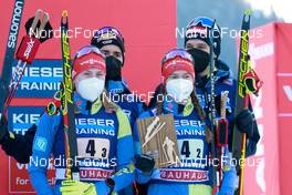 07.01.2022, Val di Fiemme, Italy (ITA): Jenny Nowak (GER), Jakob Lange (GER), Cindy Haasch (GER), Terence Weber (GER), (l-r), (l-r) - FIS world cup nordic combined, mixed team HS106, Val di Fiemme (ITA). www.nordicfocus.com. © Volk/NordicFocus. Every downloaded picture is fee-liable.