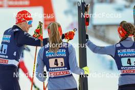 07.01.2022, Val di Fiemme, Italy (ITA): Terence Weber (GER), Jenny Nowak (GER), Cindy Haasch (GER) (l-r)  - FIS world cup nordic combined, mixed team HS106, Val di Fiemme (ITA). www.nordicfocus.com. © Volk/NordicFocus. Every downloaded picture is fee-liable.