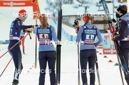 07.01.2022, Val di Fiemme, Italy (ITA): Terence Weber (GER), Jenny Nowak (GER), Cindy Haasch (GER), Jakob Lange (GER), (l-r)  - FIS world cup nordic combined, mixed team HS106, Val di Fiemme (ITA). www.nordicfocus.com. © Volk/NordicFocus. Every downloaded picture is fee-liable.