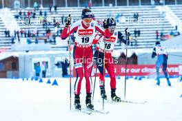15.01.2022, Klingenthal, Germany (GER): Espen Andersen (NOR), Yoshito Watabe (JPN), (l-r)  - FIS world cup nordic combined men, individual gundersen HS140/10km, Klingenthal (GER). www.nordicfocus.com. © Volk/NordicFocus. Every downloaded picture is fee-liable.