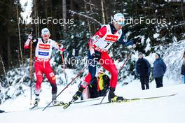 15.01.2022, Klingenthal, Germany (GER): Mario Seidl (AUT), Akito Watabe (JPN), (l-r)  - FIS world cup nordic combined men, individual gundersen HS140/10km, Klingenthal (GER). www.nordicfocus.com. © Volk/NordicFocus. Every downloaded picture is fee-liable.