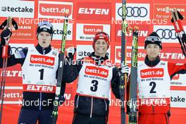 15.01.2022, Klingenthal, Germany (GER): Kristjan Ilves (EST), Johannes Lamparter (AUT), Ryota Yamamoto (JPN), (l-r) - FIS world cup nordic combined men, individual gundersen HS140/10km, Klingenthal (GER). www.nordicfocus.com. © Volk/NordicFocus. Every downloaded picture is fee-liable.