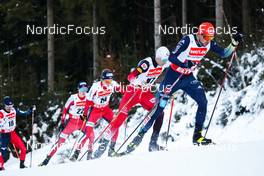15.01.2022, Klingenthal, Germany (GER): Einar Luraas Oftebro (NOR), Espen Andersen (NOR), Lukas Greiderer (AUT), Johannes Rydzek (GER), (l-r)  - FIS world cup nordic combined men, individual gundersen HS140/10km, Klingenthal (GER). www.nordicfocus.com. © Volk/NordicFocus. Every downloaded picture is fee-liable.
