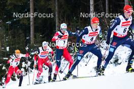 15.01.2022, Klingenthal, Germany (GER): Franz-Josef Rehrl (AUT), Mario Seidl (AUT), Akito Watabe (JPN), Julian Schmid (GER), Eric Frenzel (GER) - FIS world cup nordic combined men, individual gundersen HS140/10km, Klingenthal (GER). www.nordicfocus.com. © Volk/NordicFocus. Every downloaded picture is fee-liable.