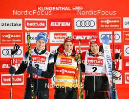 16.01.2022, Klingenthal, Germany (GER): (l-r), Kristjan Ilves (EST), Johannes Lamparter (AUT), Franz-Josef Rehrl (AUT) - FIS world cup nordic combined men, individual gundersen HS140/10km, Klingenthal (GER). www.nordicfocus.com. © Volk/NordicFocus. Every downloaded picture is fee-liable.