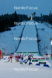 16.01.2022, Klingenthal, Germany (GER): Arttu Maekiaho (FIN), Eero Hirvonen (FIN), Eric Frenzel (GER), (l-r)  - FIS world cup nordic combined men, individual gundersen HS140/10km, Klingenthal (GER). www.nordicfocus.com. © Volk/NordicFocus. Every downloaded picture is fee-liable.