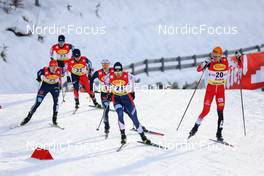 28.01.2022, Seefeld, Austria (AUT): (l-r), Julian Schmid (GER), Sora Yachi (JPN), Hideaki Nagai (JPN), Manuel Faisst (GER), Joergen Graabak (NOR), Franz-Josef Rehrl (AUT) - FIS world cup nordic combined men, individual gundersen HS109/5km, Seefeld (AUT). www.nordicfocus.com. © Volk/NordicFocus. Every downloaded picture is fee-liable.