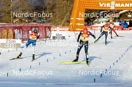 28.01.2022, Seefeld, Austria (AUT): Ilkka Herola (FIN), Eric Frenzel (GER), Johannes Rydzek (GER), (l-r)  - FIS world cup nordic combined men, individual gundersen HS109/7,5km, Seefeld (AUT). www.nordicfocus.com. © Volk/NordicFocus. Every downloaded picture is fee-liable.