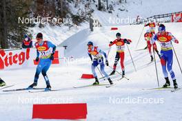 28.01.2022, Seefeld, Austria (AUT): (l-r), Antoine Gerard (FRA), Ilkka Herola (FIN), Ondrej Pazout (CZE), Lukas Greiderer (AUT) - FIS world cup nordic combined men, individual gundersen HS109/5km, Seefeld (AUT). www.nordicfocus.com. © Volk/NordicFocus. Every downloaded picture is fee-liable.