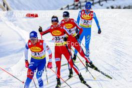 28.01.2022, Seefeld, Austria (AUT): Tomas Portyk (CZE), Espen Andersen (NOR), Andreas Skoglund (NOR), Samuel Costa (ITA), (l-r)  - FIS world cup nordic combined men, individual gundersen HS109/7,5km, Seefeld (AUT). www.nordicfocus.com. © Volk/NordicFocus. Every downloaded picture is fee-liable.
