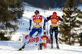28.01.2022, Seefeld, Austria (AUT): Ilkka Herola (FIN), Johannes Rydzek (GER), (l-r)  - FIS world cup nordic combined men, individual gundersen HS109/7,5km, Seefeld (AUT). www.nordicfocus.com. © Volk/NordicFocus. Every downloaded picture is fee-liable.