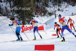 28.01.2022, Seefeld, Austria (AUT): (l-r), Antoine Gerard (FRA), Ilkka Herola (FIN), Ondrej Pazout (CZE), Lukas Greiderer (AUT) - FIS world cup nordic combined men, individual gundersen HS109/5km, Seefeld (AUT). www.nordicfocus.com. © Volk/NordicFocus. Every downloaded picture is fee-liable.