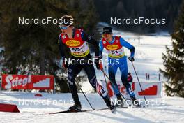 28.01.2022, Seefeld, Austria (AUT): Niklas Malacinski (USA), Edgar Vallet (FRA), (l-r)  - FIS world cup nordic combined men, individual gundersen HS109/7,5km, Seefeld (AUT). www.nordicfocus.com. © Volk/NordicFocus. Every downloaded picture is fee-liable.