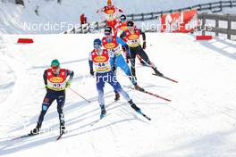28.01.2022, Seefeld, Austria (AUT): (l-r), Fabian Riessle (GER), Otto Niittykoski (FIN), Gael Blondeau (FRA), Niklas Malacinski (USA) - FIS world cup nordic combined men, individual gundersen HS109/5km, Seefeld (AUT). www.nordicfocus.com. © Volk/NordicFocus. Every downloaded picture is fee-liable.