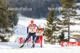 28.01.2022, Seefeld, Austria (AUT): (l-r), Eric Frenzel (GER), Akito Watabe (JPN) - FIS world cup nordic combined men, individual gundersen HS109/5km, Seefeld (AUT). www.nordicfocus.com. © Volk/NordicFocus. Every downloaded picture is fee-liable.