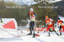 28.01.2022, Seefeld, Austria (AUT): (l-r), Manuel Faisst (GER), Franz-Josef Rehrl (AUT), Ryota Yamamoto (JPN) - FIS world cup nordic combined men, individual gundersen HS109/5km, Seefeld (AUT). www.nordicfocus.com. © Volk/NordicFocus. Every downloaded picture is fee-liable.