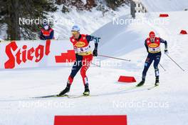 28.01.2022, Seefeld, Austria (AUT): (l-r), Akito Watabe (JPN), Eric Frenzel (GER) - FIS world cup nordic combined men, individual gundersen HS109/5km, Seefeld (AUT). www.nordicfocus.com. © Volk/NordicFocus. Every downloaded picture is fee-liable.