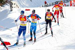 28.01.2022, Seefeld, Austria (AUT): Otto Niittykoski (FIN), Gael Blondeau (FRA), Niklas Malacinski (USA), (l-r)  - FIS world cup nordic combined men, individual gundersen HS109/7,5km, Seefeld (AUT). www.nordicfocus.com. © Volk/NordicFocus. Every downloaded picture is fee-liable.