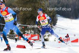 28.01.2022, Seefeld, Austria (AUT): (l-r), Gael Blondeau (FRA), Otto Niittykoski (FIN) - FIS world cup nordic combined men, individual gundersen HS109/5km, Seefeld (AUT). www.nordicfocus.com. © Volk/NordicFocus. Every downloaded picture is fee-liable.