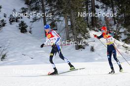 28.01.2022, Seefeld, Austria (AUT): (l-r), Kristjan Ilves (EST), Terence Weber (GER) - FIS world cup nordic combined men, individual gundersen HS109/5km, Seefeld (AUT). www.nordicfocus.com. © Volk/NordicFocus. Every downloaded picture is fee-liable.
