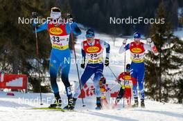 28.01.2022, Seefeld, Austria (AUT): Laurent Muhlethaler (FRA), Perttu Reponen (FIN), Lukas Danek (CZE) (l-r)  - FIS world cup nordic combined men, individual gundersen HS109/7,5km, Seefeld (AUT). www.nordicfocus.com. © Volk/NordicFocus. Every downloaded picture is fee-liable.
