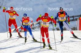 28.01.2022, Seefeld, Austria (AUT): Artem Galunin (RUS), Jan Vytrval (CZE), Samir Mastiev (RUS), Jeun Park (KOR), (l-r)  - FIS world cup nordic combined men, individual gundersen HS109/7,5km, Seefeld (AUT). www.nordicfocus.com. © Volk/NordicFocus. Every downloaded picture is fee-liable.