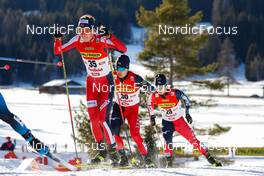 29.01.2022, Seefeld, Austria (AUT): Espen Andersen (NOR), Hideaki Nagai (JPN), Kodai Kimura (JPN), (l-r)  - FIS world cup nordic combined men, individual gundersen HS109/10km, Seefeld (AUT). www.nordicfocus.com. © Volk/NordicFocus. Every downloaded picture is fee-liable.