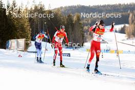 29.01.2022, Seefeld, Austria (AUT): (l-r), Perttu Reponen (FIN), Espen Andersen (NOR), Thomas Rettenegger (AUT) - FIS world cup nordic combined men, individual gundersen HS109/10km, Seefeld (AUT). www.nordicfocus.com. © Volk/NordicFocus. Every downloaded picture is fee-liable.