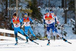 29.01.2022, Seefeld, Austria (AUT): Antoine Gerard (FRA), Alessandro Pittin (ITA), Perttu Reponen (FIN), (l-r)  - FIS world cup nordic combined men, individual gundersen HS109/10km, Seefeld (AUT). www.nordicfocus.com. © Volk/NordicFocus. Every downloaded picture is fee-liable.