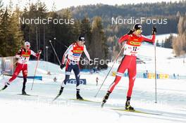 29.01.2022, Seefeld, Austria (AUT): (l-r), Mario Seidl (AUT), Jarl Magnus Riiber (NOR), Joergen Graabak (NOR) - FIS world cup nordic combined men, individual gundersen HS109/10km, Seefeld (AUT). www.nordicfocus.com. © Volk/NordicFocus. Every downloaded picture is fee-liable.