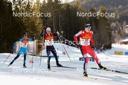 29.01.2022, Seefeld, Austria (AUT): (l-r), Matteo Baud (FRA), Manuel Faisst (GER), Jens Luraas Oftebro (NOR) - FIS world cup nordic combined men, individual gundersen HS109/10km, Seefeld (AUT). www.nordicfocus.com. © Volk/NordicFocus. Every downloaded picture is fee-liable.