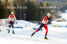 29.01.2022, Seefeld, Austria (AUT): (l-r), Espen Bjoernstad (NOR), Akito Watabe (JPN) - FIS world cup nordic combined men, individual gundersen HS109/10km, Seefeld (AUT). www.nordicfocus.com. © Volk/NordicFocus. Every downloaded picture is fee-liable.