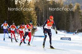 29.01.2022, Seefeld, Austria (AUT): (l-r), Perttu Reponen (FIN), Espen Andersen (NOR), Thomas Rettenegger (AUT), Hideaki Nagai (JPN), Johannes Rydzek (GER) - FIS world cup nordic combined men, individual gundersen HS109/10km, Seefeld (AUT). www.nordicfocus.com. © Volk/NordicFocus. Every downloaded picture is fee-liable.