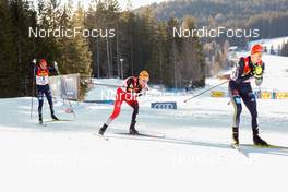 29.01.2022, Seefeld, Austria (AUT): (l-r), Eric Frenzel (GER), Franz-Josef Rehrl (AUT), Vinzenz Geiger (GER) - FIS world cup nordic combined men, individual gundersen HS109/10km, Seefeld (AUT). www.nordicfocus.com. © Volk/NordicFocus. Every downloaded picture is fee-liable.