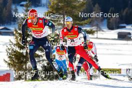 29.01.2022, Seefeld, Austria (AUT): Johannes Rydzek (GER), Akito Watabe (JPN), (l-r)  - FIS world cup nordic combined men, individual gundersen HS109/10km, Seefeld (AUT). www.nordicfocus.com. © Volk/NordicFocus. Every downloaded picture is fee-liable.