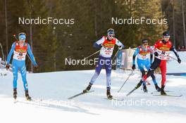 29.01.2022, Seefeld, Austria (AUT): (l-r), Aaron Kostner (ITA), Jesse Paeaekkoenen (FIN), Edgar Vallet (FRA), Ryota Yamamoto (JPN) - FIS world cup nordic combined men, individual gundersen HS109/10km, Seefeld (AUT). www.nordicfocus.com. © Volk/NordicFocus. Every downloaded picture is fee-liable.