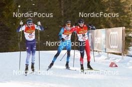 29.01.2022, Seefeld, Austria (AUT): (l-r), Jesse Paeaekkoenen (FIN), Edgar Vallet (FRA), Ryota Yamamoto (JPN) - FIS world cup nordic combined men, individual gundersen HS109/10km, Seefeld (AUT). www.nordicfocus.com. © Volk/NordicFocus. Every downloaded picture is fee-liable.