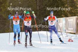 29.01.2022, Seefeld, Austria (AUT): (l-r), Gael Blondeau (FRA), Fabian Riessle (GER), Otto Niittykoski (FIN) - FIS world cup nordic combined men, individual gundersen HS109/10km, Seefeld (AUT). www.nordicfocus.com. © Volk/NordicFocus. Every downloaded picture is fee-liable.