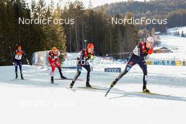 29.01.2022, Seefeld, Austria (AUT): (l-r), Eric Frenzel (GER), Franz-Josef Rehrl (AUT), Julian Schmid (GER), Vinzenz Geiger (GER) - FIS world cup nordic combined men, individual gundersen HS109/10km, Seefeld (AUT). www.nordicfocus.com. © Volk/NordicFocus. Every downloaded picture is fee-liable.