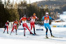 29.01.2022, Seefeld, Austria (AUT): (l-r), Manuel Einkemmer (AUT), Simen Tiller (NOR), Thomas Joebstl (AUT), Laurent Muhlethaler (FRA) - FIS world cup nordic combined men, individual gundersen HS109/10km, Seefeld (AUT). www.nordicfocus.com. © Volk/NordicFocus. Every downloaded picture is fee-liable.