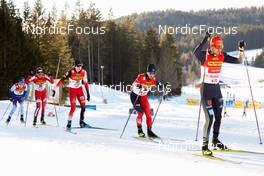 29.01.2022, Seefeld, Austria (AUT): (l-r), Perttu Reponen (FIN), Espen Andersen (NOR), Thomas Rettenegger (AUT), Hideaki Nagai (JPN), Johannes Rydzek (GER) - FIS world cup nordic combined men, individual gundersen HS109/10km, Seefeld (AUT). www.nordicfocus.com. © Volk/NordicFocus. Every downloaded picture is fee-liable.