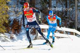 29.01.2022, Seefeld, Austria (AUT): Johannes Rydzek (GER), Raffaele Buzzi (ITA), (l-r)  - FIS world cup nordic combined men, individual gundersen HS109/10km, Seefeld (AUT). www.nordicfocus.com. © Volk/NordicFocus. Every downloaded picture is fee-liable.