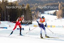 29.01.2022, Seefeld, Austria (AUT): (l-r), Lukas Klapfer (AUT), Ilkka Herola (FIN) - FIS world cup nordic combined men, individual gundersen HS109/10km, Seefeld (AUT). www.nordicfocus.com. © Volk/NordicFocus. Every downloaded picture is fee-liable.
