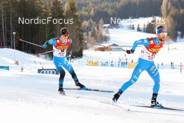 29.01.2022, Seefeld, Austria (AUT): (l-r), Antoine Gerard (FRA), Alessandro Pittin (ITA) - FIS world cup nordic combined men, individual gundersen HS109/10km, Seefeld (AUT). www.nordicfocus.com. © Volk/NordicFocus. Every downloaded picture is fee-liable.