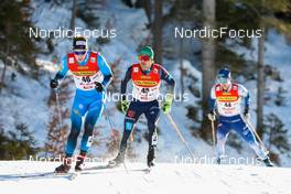 29.01.2022, Seefeld, Austria (AUT): Gael Blondeau (FRA), Fabian Riessle (GER), (l-r)  - FIS world cup nordic combined men, individual gundersen HS109/10km, Seefeld (AUT). www.nordicfocus.com. © Volk/NordicFocus. Every downloaded picture is fee-liable.