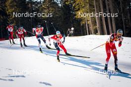 30.01.2022, Seefeld, Austria (AUT): Kodai Kimura (JPN), Stefan Rettenegger (AUT), Espen Bjoernstad (NOR), Akito Watabe (JPN), Lukas Klapfer (AUT), (l-r)  - FIS world cup nordic combined men, individual gundersen HS109/12.5km, Seefeld (AUT). www.nordicfocus.com. © Volk/NordicFocus. Every downloaded picture is fee-liable.
